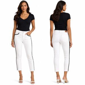 Lauren Ralph Lauren Premier Skinny Cropped Jeans Womens Size 12 White Black Trim